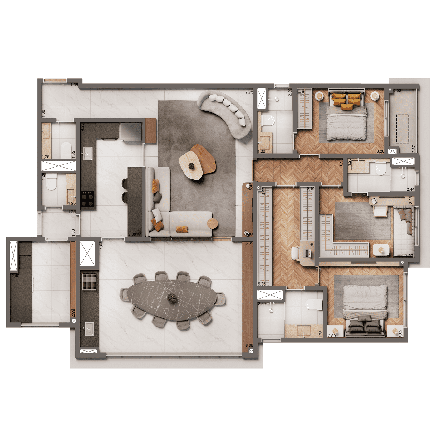 Opção 136m² 3 suítes