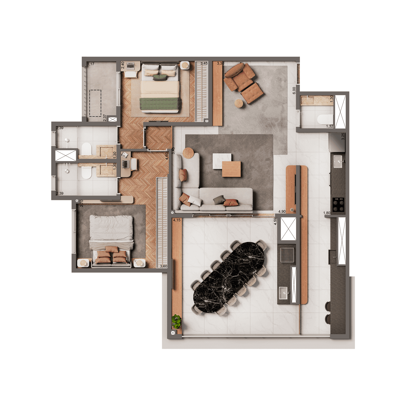 Opção 106m² 2 suítes