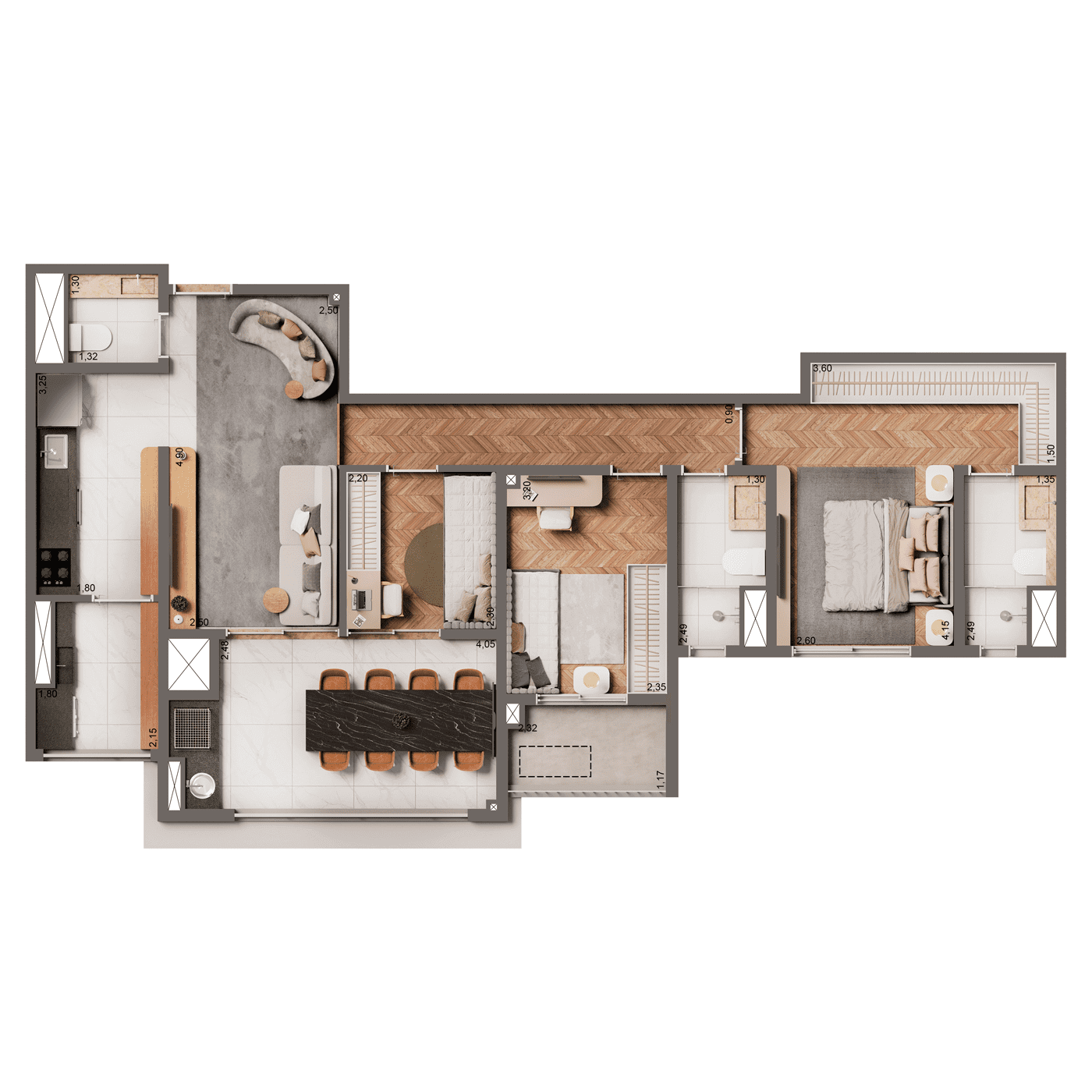 Opção 87m² 2 dorms 1 suíte