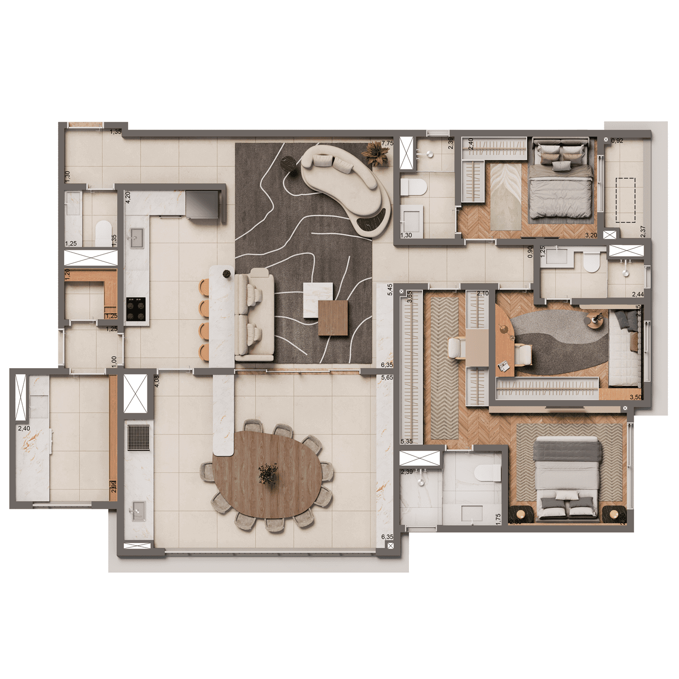 Padrão 135m² 3 suítes