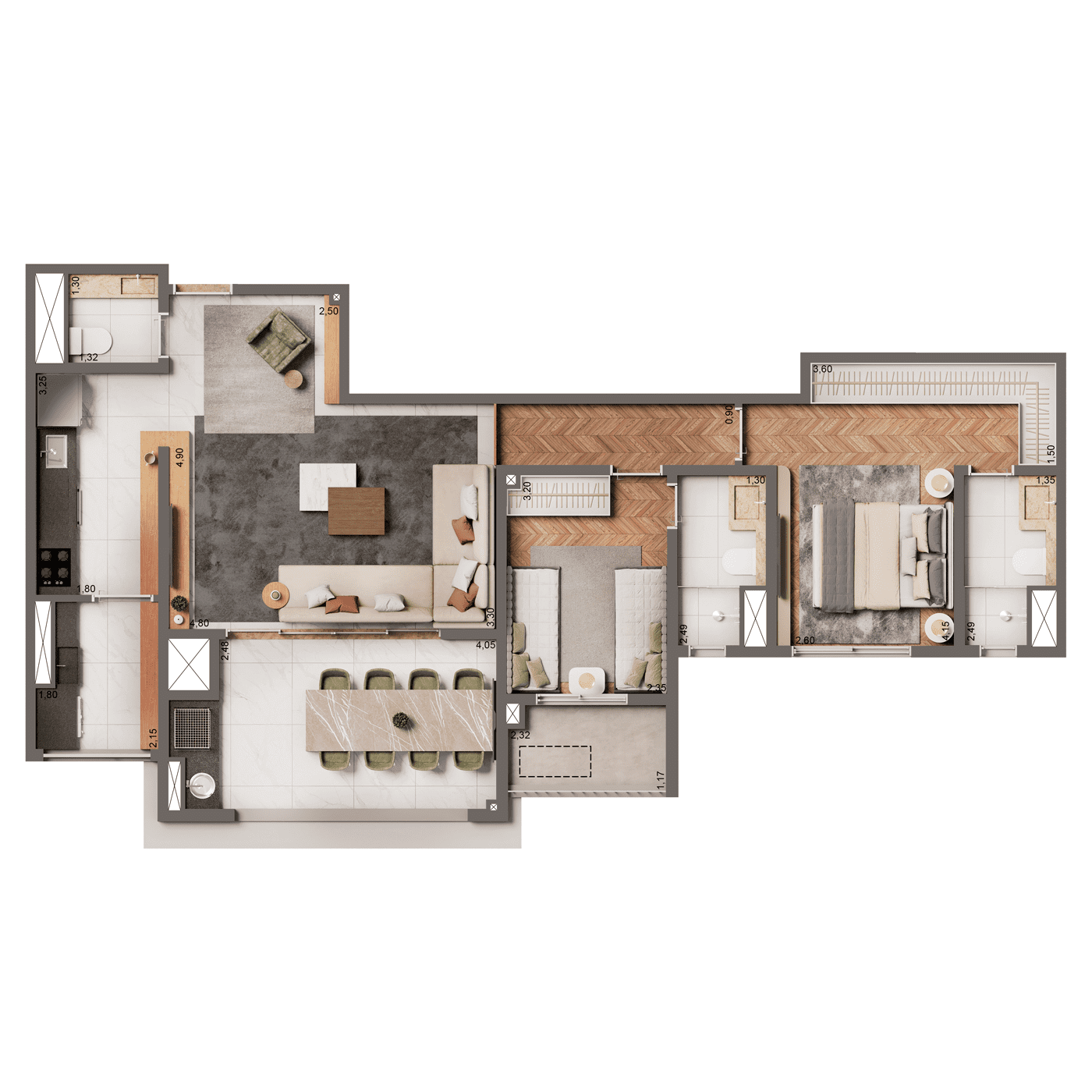 Padrão 87m² 2 suítes
