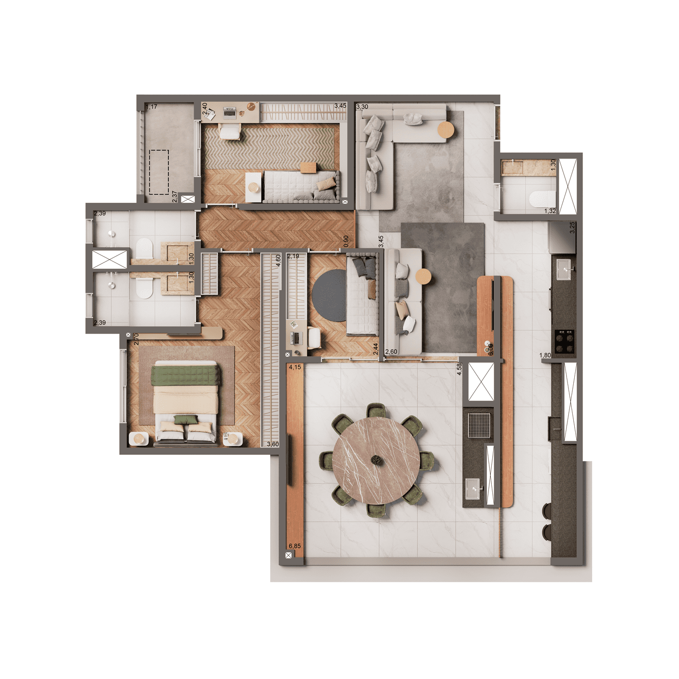 Padrão 106m² 2 dorms 1 suíte